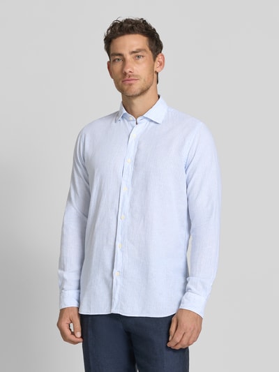 FIL NOIR Regular Fit Business-Hemd aus Leinen-Baumwoll-Mix Modell 'ROMA' Hellblau 4