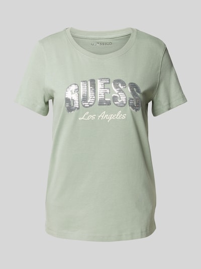 Guess T-shirt z cekinowym obszyciem model ‘SEQUINS’ Trzcinowy 2