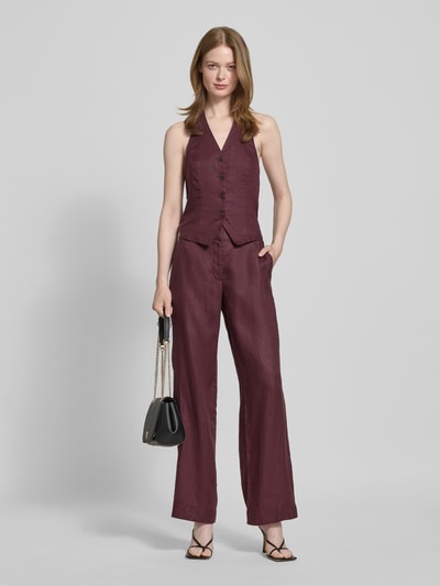 MSCH Copenhagen Straight leg linnen broek met steekzakken Bordeaux - 1