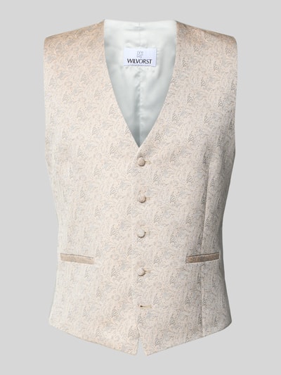 Produktfoto, Regular Fit Weste mit Viskose-Anteil von Wilvorst, floraler-Allover-Print, Baumwoll-Mix, V-Ausschnitt, Paspeltaschen, Knopfleiste