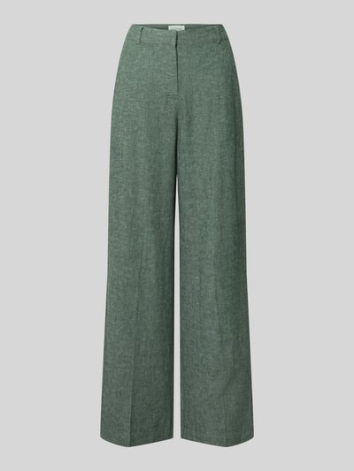 Produktfoto, Leinenhose mit Eingrifftaschen Modell 'Pennie Ginia' van MSCH Copenhagen in groen linnenmix met viscose, wide leg fit, steekzakken, strookzakken achter, haakjes- en ritssluiting, bandwijdte maat S 38 cm, binnenbeenlengte maat S 81 cm