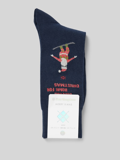 Burlington Socken mit Label-Detail Modell 'Snowboarding Santa' Dunkelblau 3