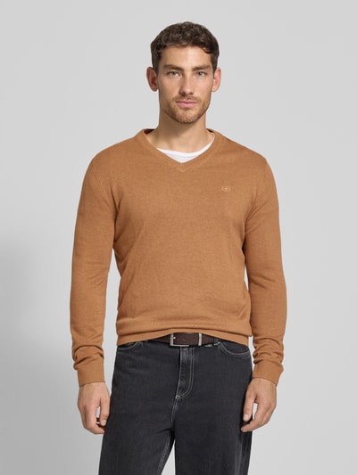 Tom Tailor Regular Fit Strickpullover aus reiner Baumwolle Hellbraun 4