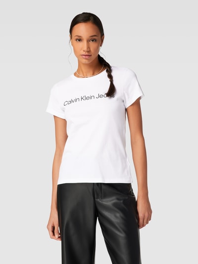 Calvin Klein Jeans Slim fit T-shirt met labelprint Wit - 4