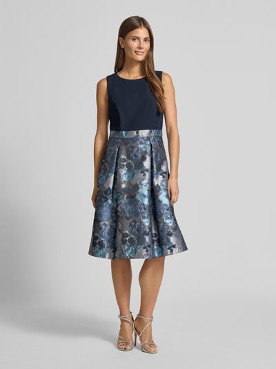 Christian Berg Cocktail Knielanges Cocktailkleid mit Taillenpasse Marine Melange 1