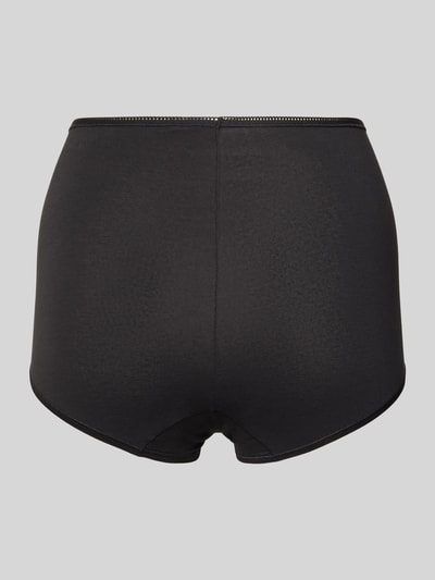 Frauenmodel trägt Slip mit Label-Detail und elastischem Bund von Sloggi in Schwarz, High Waist, Baumwoll-Elasthan-Mix, Ganzkörperansicht Rückansicht