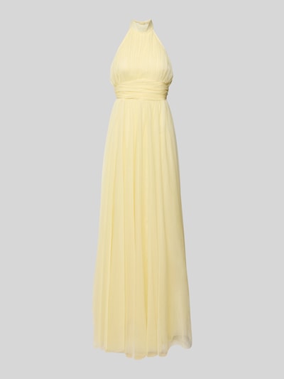 LACE & BEADS Neckholder-Cocktailkleid mit Taillenband Hellgelb 2