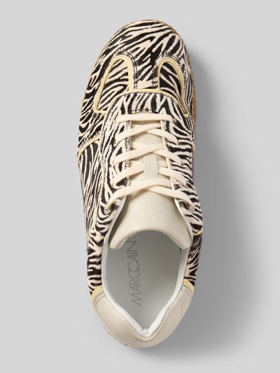 Produktfoto, Sneaker mit Schnürung im Allover-Look von Marc Cain Bags & Shoes, Abgerundete-Spitze, Gummisohle, Absatzhöhe 3 cm, Schafthöhe 8 cm, Schaftweite 8 cm, beige-schwarz gemustertes Obermaterial