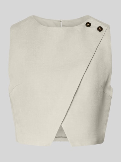 Produktfoto, Cropped Bluse mit Knopfverschluss von Style Icon Collection aus reiner Baumwolle, hellbeige Farbe, glatte Textur, gerader Schnitt