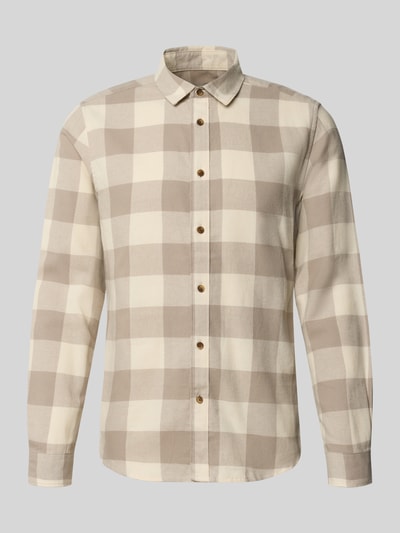 Produktfoto, beige-kariertes Slim Fit Freizeithemd aus reiner Baumwolle Modell 'GUDMUND' von ONLY & SONS, Herren Freizeithemd