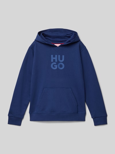 HUGO Hoodie met labelprint Donkerblauw - 1