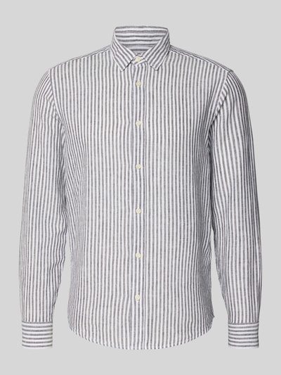 Produktfoto, Regular Fit Freizeithemd aus Leinen-Baumwoll-Mix Modell 'CAIDEN' von Only & Sons, Optik:Allover-Muster, Flammgarn, grau-weiße Streifen, glatte Struktur.