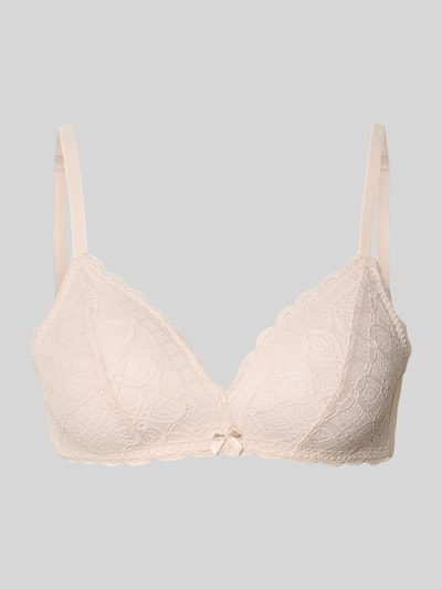 Produktfoto, Triangel-BH mit Spitze und Schleifen-Detail von Jake*s Casual in hellem Beige, Spitzenstruktur, Stretch-Material, verstellbare Träger.