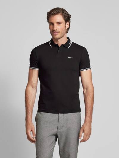 BOSS Green Slim fit poloshirt met labelprint, model 'Paul' Zwart - 4