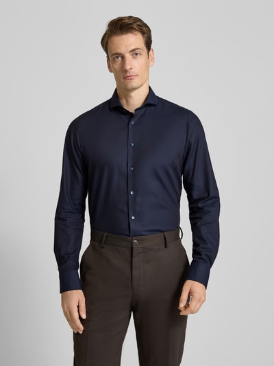 OLYMP Level Five Regular fit zakelijk overhemd met structuurmotief Marineblauw - 4