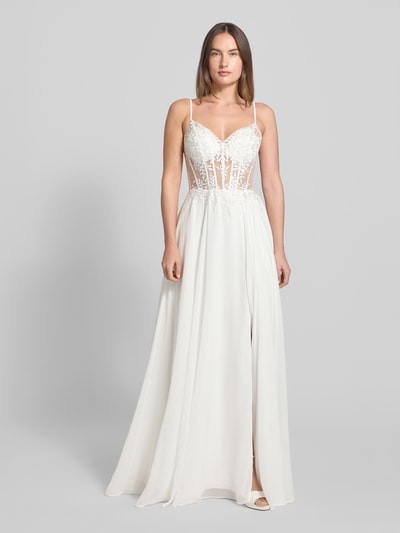 Luxuar Regular Fit Brautkleid mit floralem Spitzenbesatz Offwhite 4