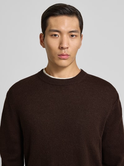 Matinique Strickpullover aus Lammwolle mit Rundhalsausschnitt Dunkelbraun 3