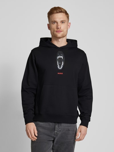 HUGO Hoodie met labelprint, model 'Dartchon' Zwart - 4