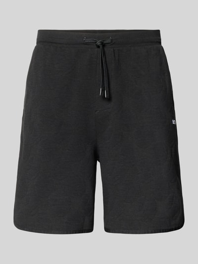 Produktfoto, Regular Fit Shorts aus Baumwoll-Mix Modell 'JT_Member Short' von BOSS Green in Schwarz, unifarben, grafisch strukturiert, elastischer Bund, Sweat-Material, seitliche Eingrifftaschen