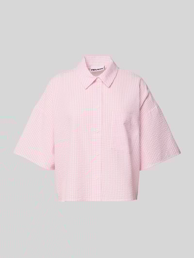 Review Bluzka z nakładaną kieszenią na piersi i kołnierzykiem koszulowym Różowy 2