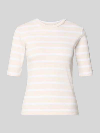Produktfoto, Basic T-Shirt Ringel O-Neck von Christian Berg Woman, creme-weiße Ringel, Baumwoll-Elasthan-Mix, körpernaher Schnitt, halbärmelig