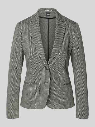 Produktfoto, Regular Fit Blazer aus Viskose-Mix Model 'JONALAHRA' van BOSS in all-over motief, zwart-wit kleuren, met 2-knoopsluiting, reverskraag, lange mouw, travel friendly, wrinkle recovery, machinewas, 4-weg stretch, decoratieve zakken, stretch materiaalverwerking.