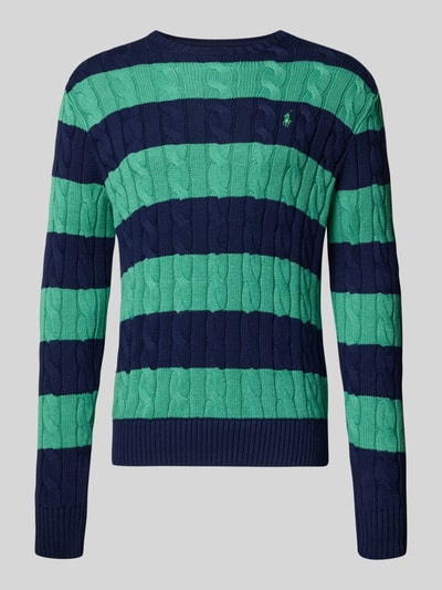Produktfoto, Regular Fit Strickpullover aus reiner Baumwolle von Polo Ralph Lauren in Two-Tone-Optik, Zopfmuster, Gerippte Abschlüsse, Strickoptik, Optik: Unifarben, Logo-Detail, Rundhals, Materialverarbeitung: Strick, Herren