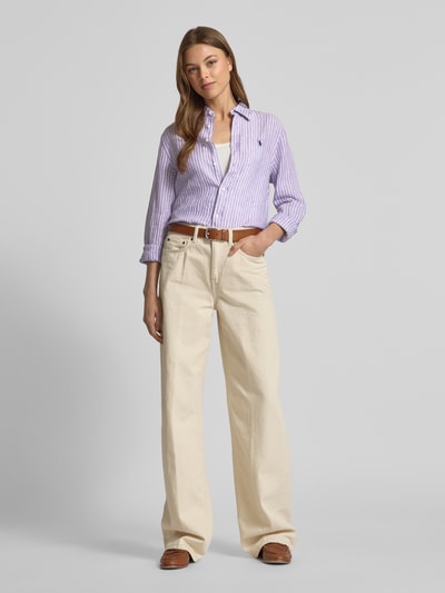 Polo Ralph Lauren Classic fit overhemdblouse van linnen met logostitching Helder paars - 1