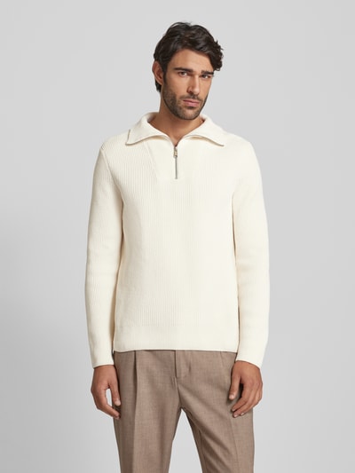 Marc O'Polo Regular Fit Troyer aus reiner Baumwolle mit markanter Rippstrickstruktur Offwhite 4