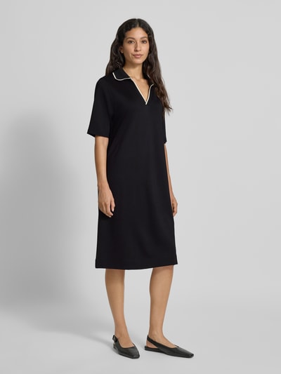 OPUS Knielange T-shirtjurk met platte kraag, model 'Wembli' Zwart - 1