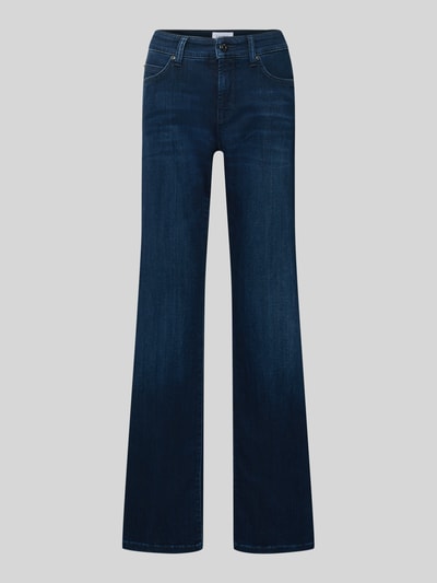 Produktfoto, Flared Jeans mit 5-Pocket-Design Modell 'PARIS' von Cambio, dunkelblauer Viskose-Baumwoll-Mix mit Modal-Anteil, glatte Textur.