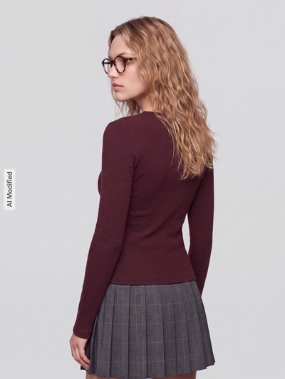 Jake*s Casual Langarmshirt mit Rippstruktur Pflaume 5