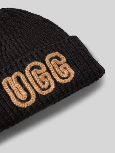 UGG Czapka beanie z brzegiem i haftem z logo Czarny 2