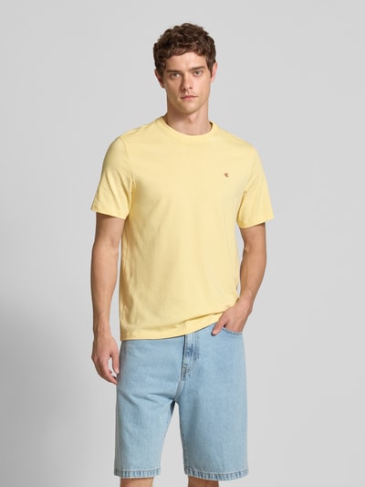 Calvin Klein Jeans T-shirt met geribde ronde hals Geel - 4