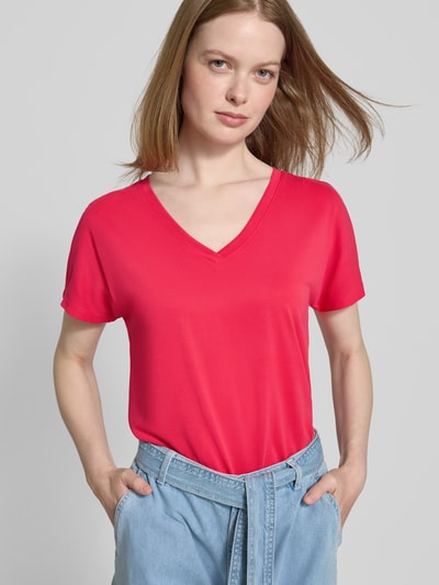 MSCH Copenhagen T-shirt z dekoltem w serek model ‘Fenya’ Mocnoróżowy 3