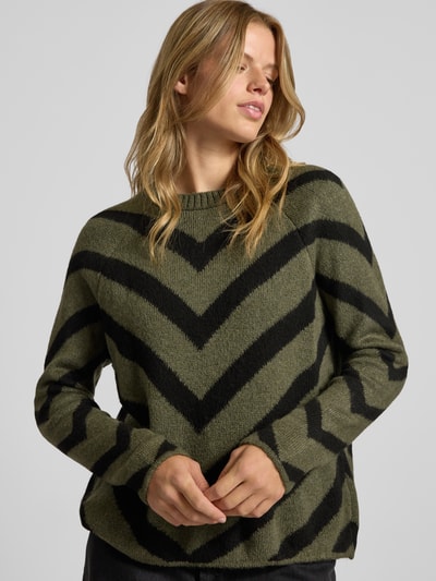 Only Regular Fit Strickpullover mit Streifenmuster Modell 'ELIZA' Oliv Melange 3