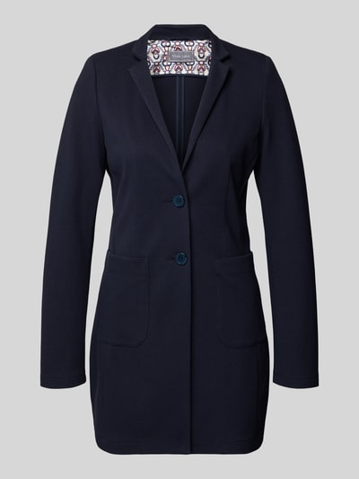 Produktfoto, Blazer mit Reverskragen und Eingrifftaschen van WHITE LABEL in donkerblau katoenmix met stretch, getailleerd model, knoopsluiting, opgestikte steekzakken, ruglengte maat 36: 80 cm, borstwijdte: 44 cm, mouwlengte: 65 cm