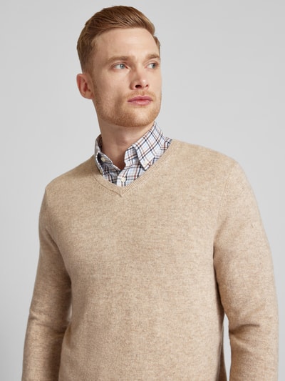 Christian Berg Men Strickpullover mit gerippten Abschlüssen Hellbraun Melange 3