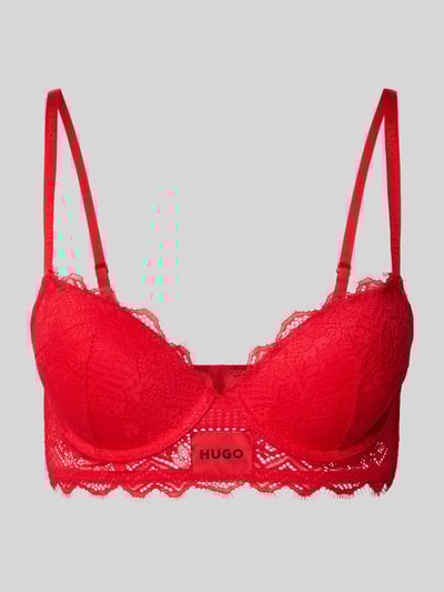 HUGO Biustonosz z obszyciem koronką model ‘PUSH-UP RL LACE’ Czerwony 1