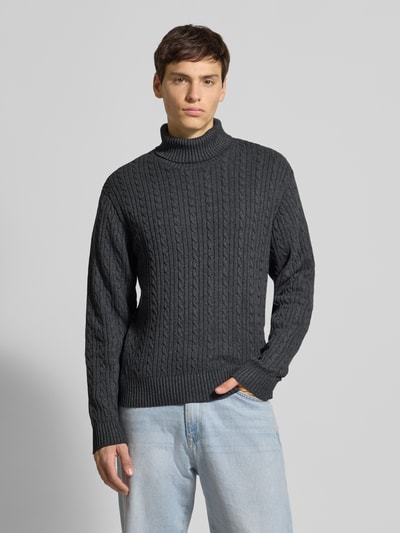 Redefined Rebel Rollkragenpullover mit Zopfmuster Modell 'JORDEN' Dunkelgrau 4