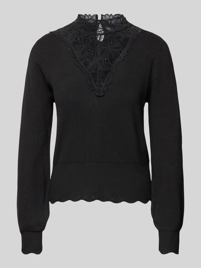 Only Comfort Fit Strickpullover mit Spitzen-Detail und Ballonärmeln Modell 'REBECCA'
 Black 2