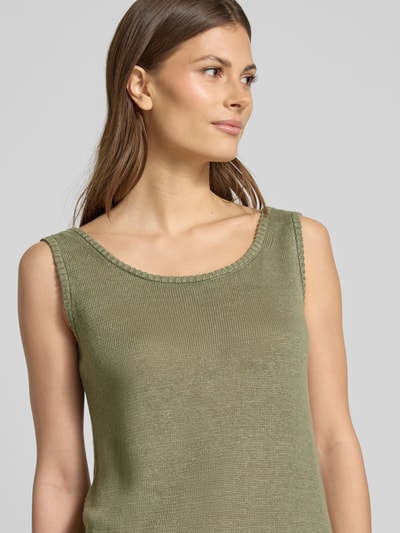 MM Leinenstricktop mit gerippten Abschlüssen Modell 'BACCANO' Oliv 3