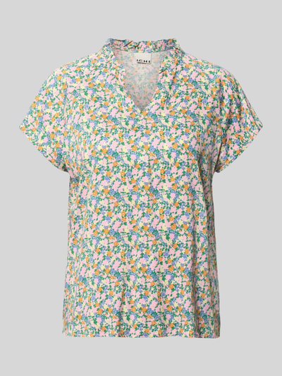 Produktfoto, Relaxed Fit Bluse aus Viskose-Mix Modell 'Aya' von ICHI im floralen Allover-Print, Kurzärmelig, Tunika-Ausschnitt, bunt.