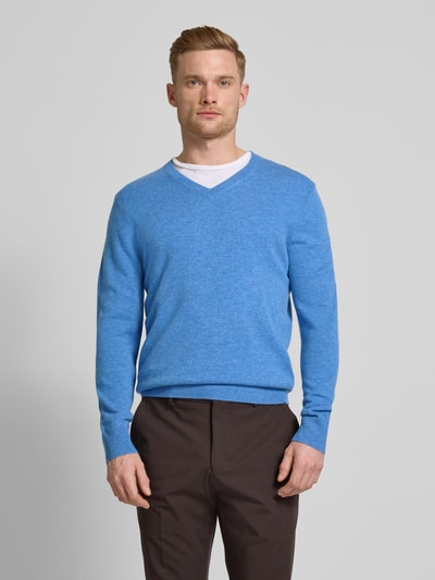 Christian Berg Men Wollpullover mit V-Ausschnitt und Kaschmir-Anteil Bleu Melange 4