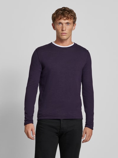 s.Oliver RED LABEL Regular Fit Strickpullover mit gerollten Bundabschlüssen Violett 4