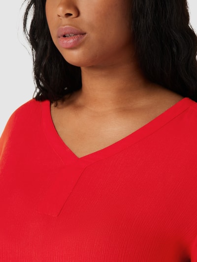 KAFFE Curve PLUS SIZE Bluse mit V-Ausschnitt Modell 'Ami' Rot 3