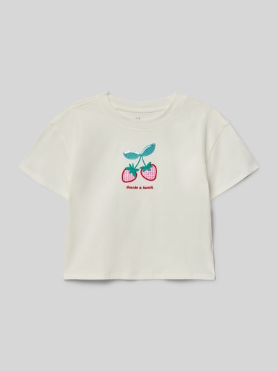 Produktfoto, Kinder T-Shirt mit Motiv- und Statement-Stitching von GAP in Weiß aus reiner Baumwolle, Straight Fit, mit Paillettenbesatz