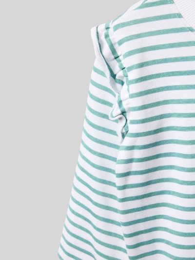Productfoto, sweatshirt met motiefstitching van Blue Seven voor kinderen, puur katoen, regular fit, ronde hals, groen-witte strepen, zachte textuur