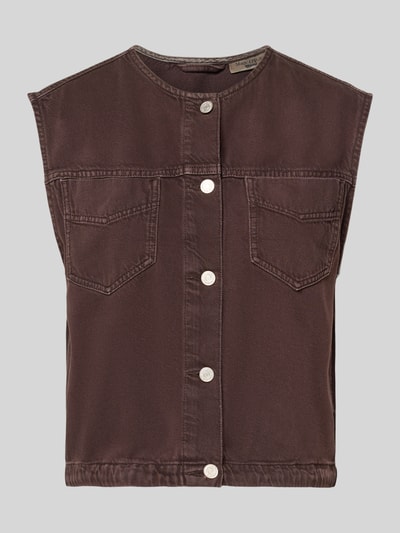 Produktfoto, Relaxed Fit Weste aus Baumwoll-Lyocell-Mix von Marc O'Polo DENIM, braun, silberne Knöpfe, glatte Textur