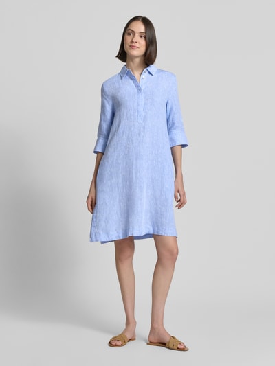 Christian Berg Woman Knielanges Hemdblusenkleid aus Leinen mit 3/4-Arm Jeansblau 1